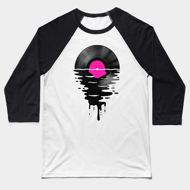 Vinyl LP Music Record Sunset Pink Baseball T-Shirt by Nerd_art